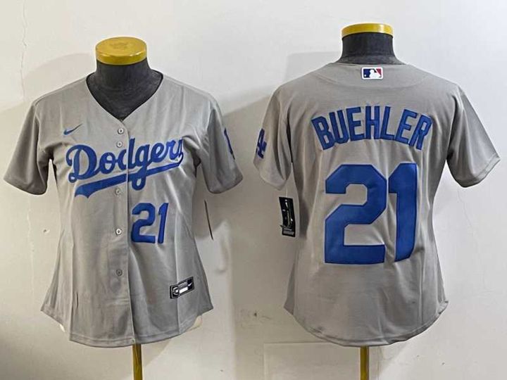 Women's Los Angeles Dodgers #21 Walker Buehler Number Grey Stitched Cool Base Nike Jerseys,We sell and wholesale Women's Los Angeles Dodgers #21 Walker Buehler Number Grey Stitched Cool Base Nike Jerseys on line form chian!